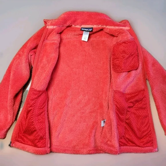 Patagonia Girls Re-Tool Full Zip Fleece Jacket  10 Coral  Snap Pocket Retired - Picture 5 of 15